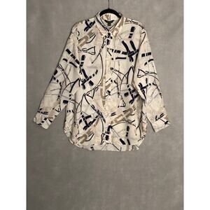 Lauren Ralph Lauren Belting Print Top Crepe Relaxed Fit Women's PM NEW